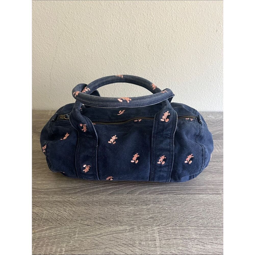 Disney Parks Navy Canvas Mickey Mouse Embroidered Mini Duffel Bowler Travel Bag